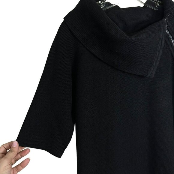 Calvin Klein Black Zip Cowl Neck Knit Sweater Dress Asymmetric Short Sleeve M - Picture 7 of 13